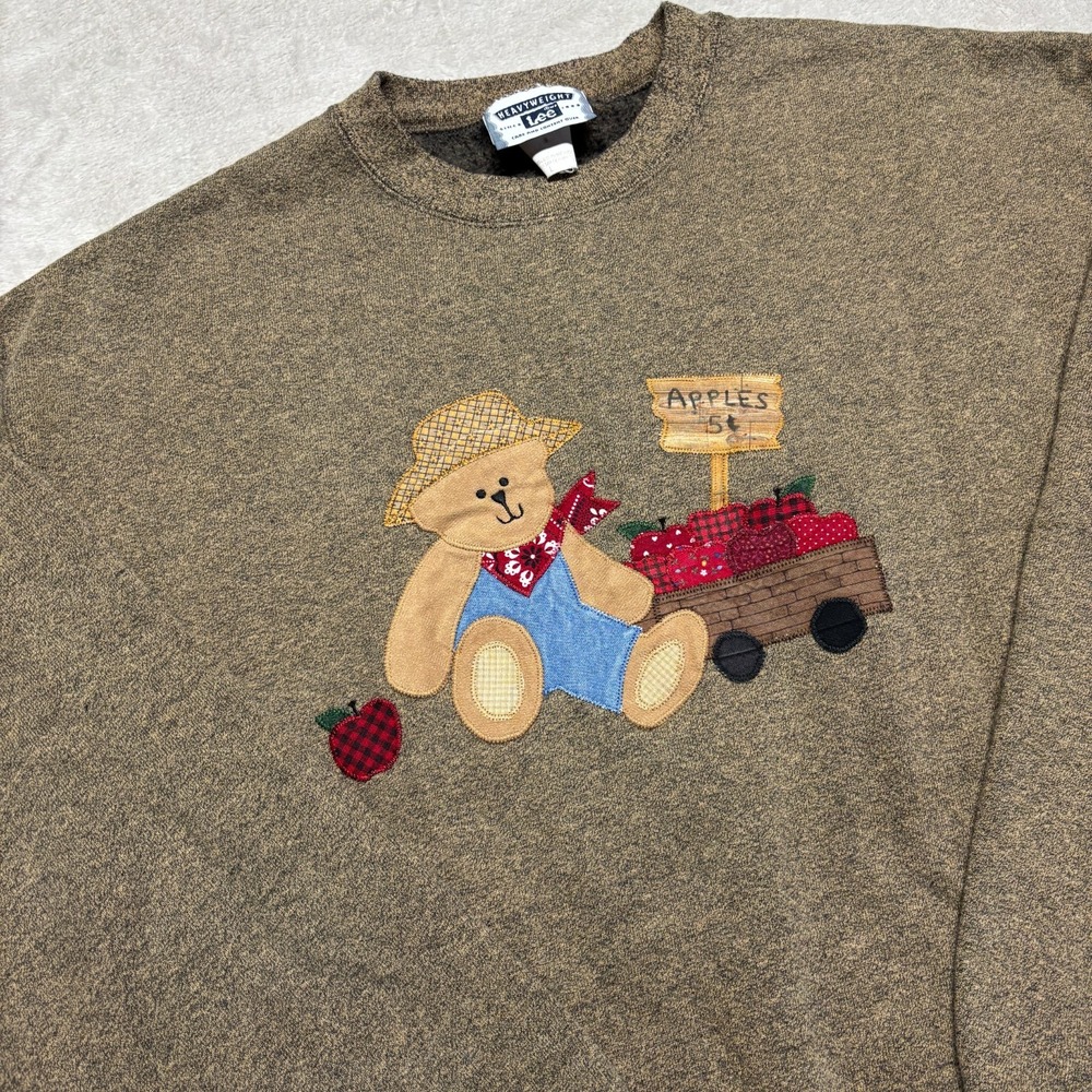 Vintage Lee Heavyweight Sweater Womens L Bear Apple Cart Fall Autumn Brown